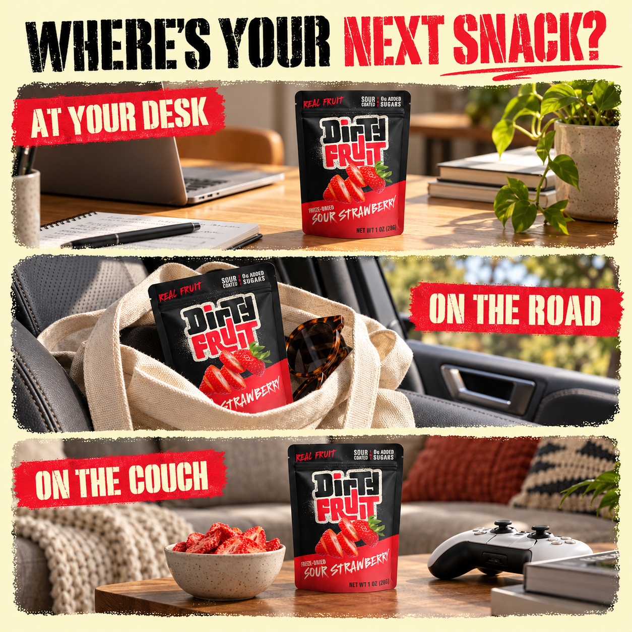 Sour Strawberry: Where's your next snack?