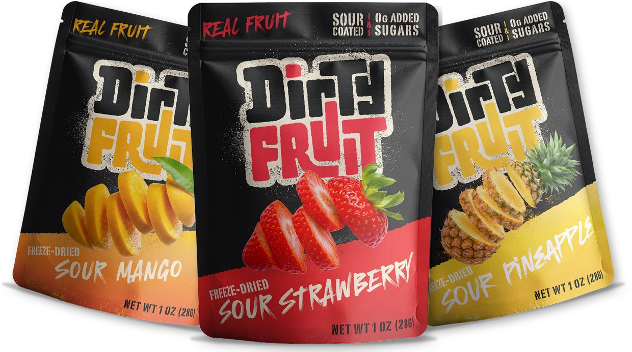 Sour Mango, Sour Strawberry and Sour Pineapple pouches